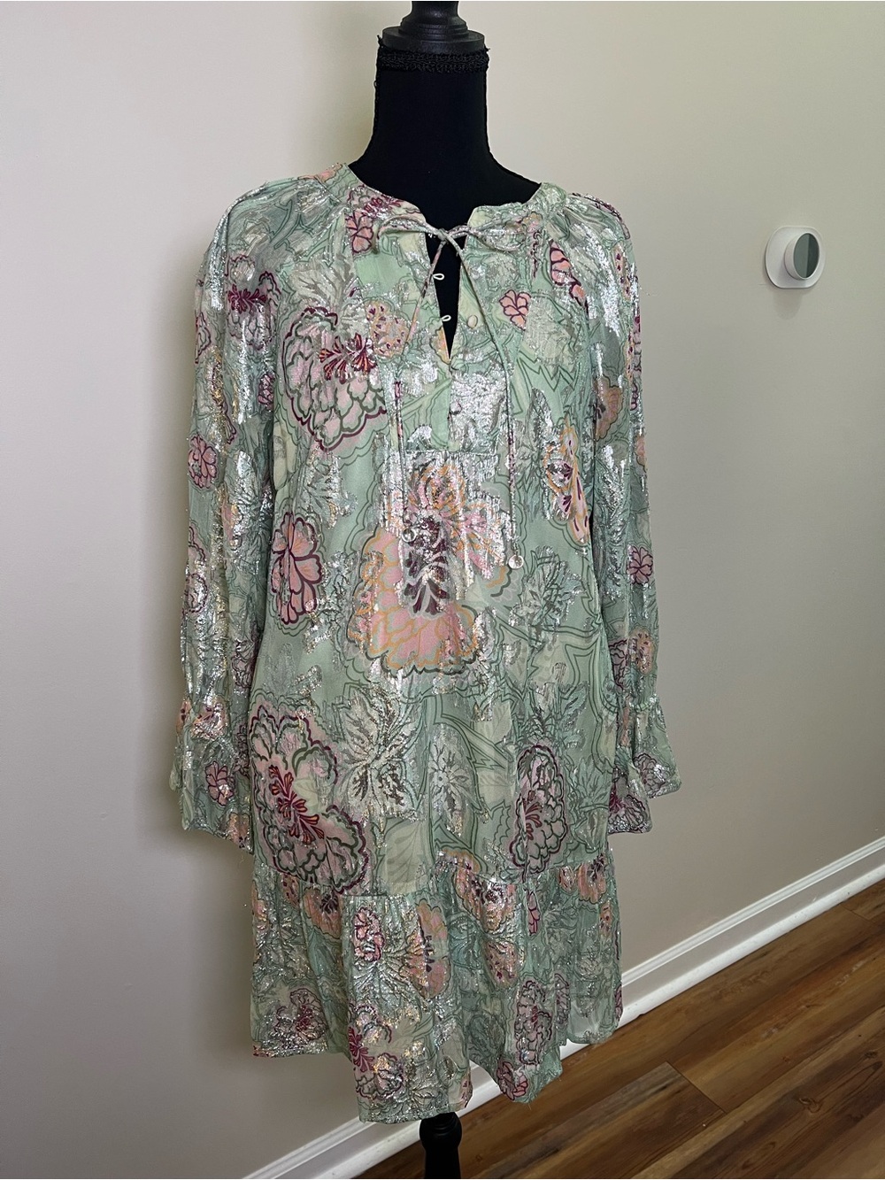 Mint Floral  Tie-Neck Women’s Dress